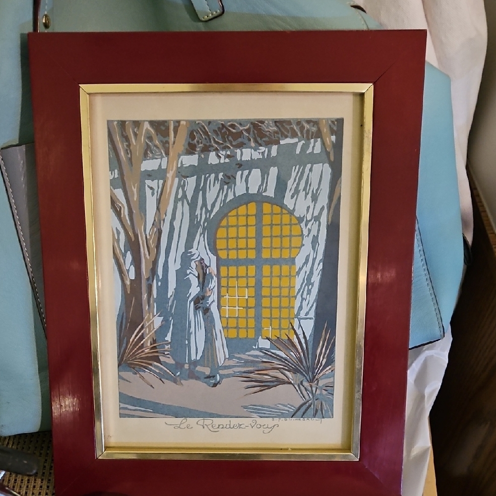 Elegant Framed Art with Red and Blue Tones